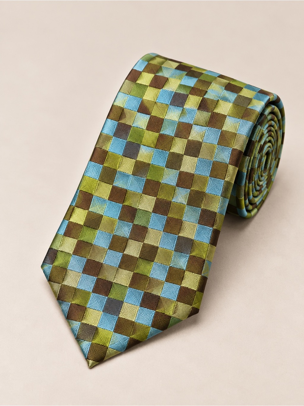 Ted Baker London Silk Tie Green Blue Geometric Check Designer Business Luxury